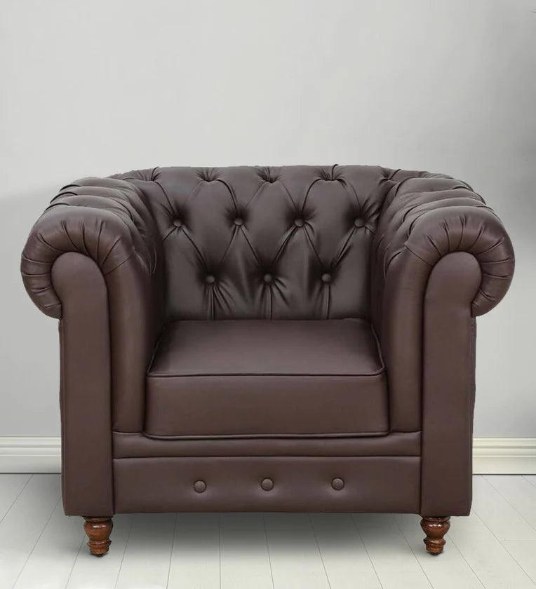 Leatherette 1 Seater Sofa In Dark Brown Colour - Ouch Cart 