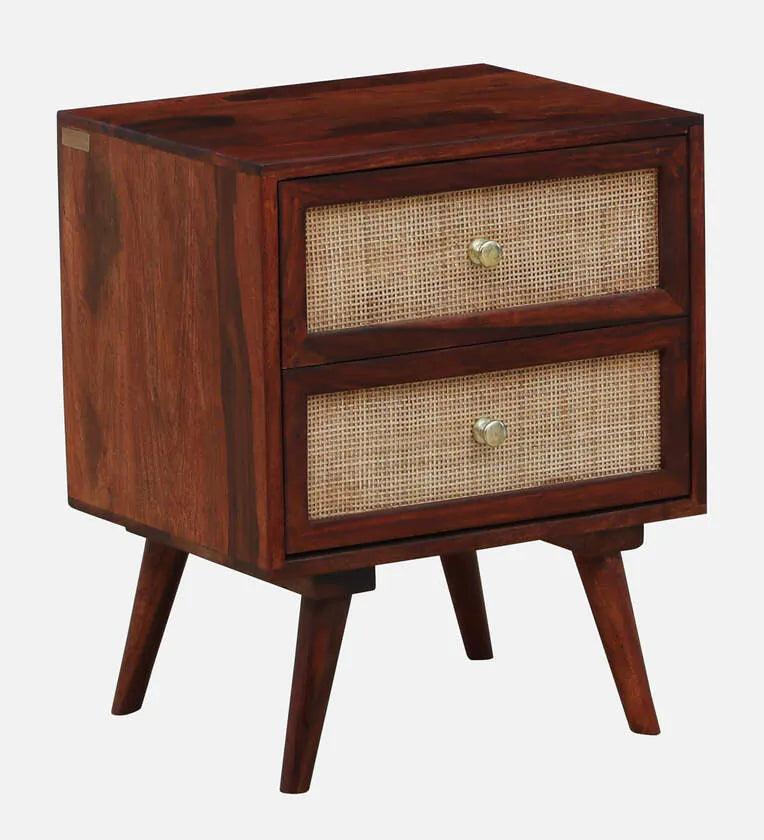 Sheesham Wood Two Drawer Bedside Table In Scratch Resistant Honey Oak Finish - Ouch Cart 