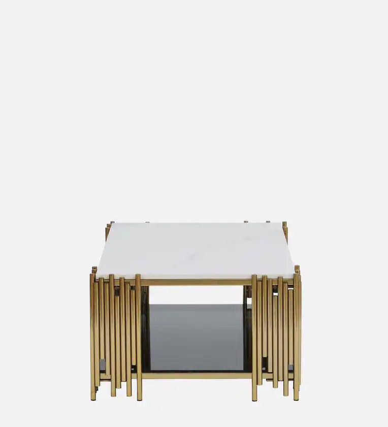 Metal Coffee Table In Golden Finish With Porcelain Top - Ouch Cart 