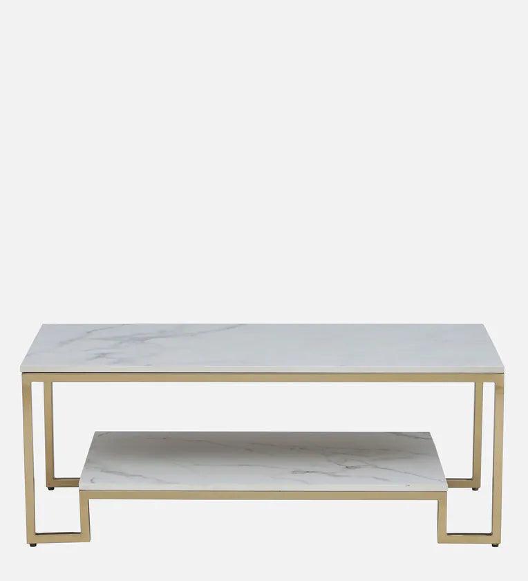 Metal Coffee Table In Brass Finish With Porcelain Top - Ouch Cart 