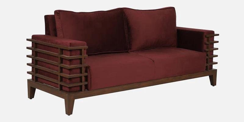 Solid Wood 3 Seater Sofa In Wine Red Colour - Ouch Cart 