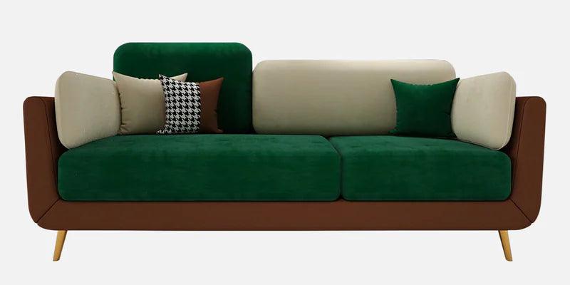 Velvet 3 Seater Sofa in Green & Beige Colour - Ouch Cart 