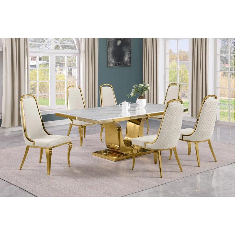 7 - Piece Marble Top Pedestal Dining Set - Ouch Cart 