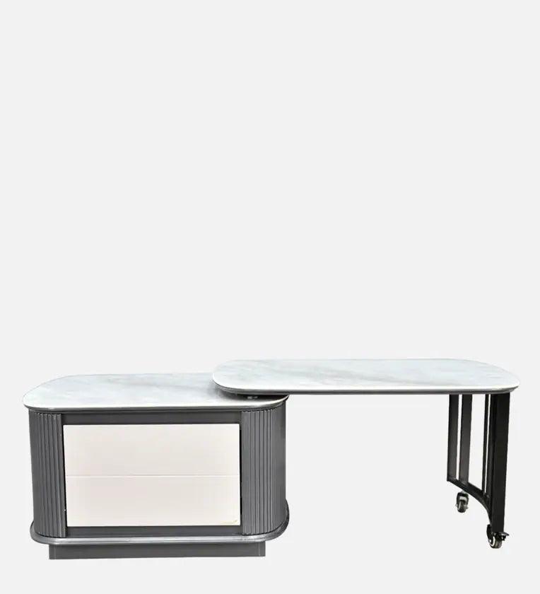 Marble Top Coffee Table in Grey Colour With Rotateable Top & 2 Pouffes - Ouch Cart 
