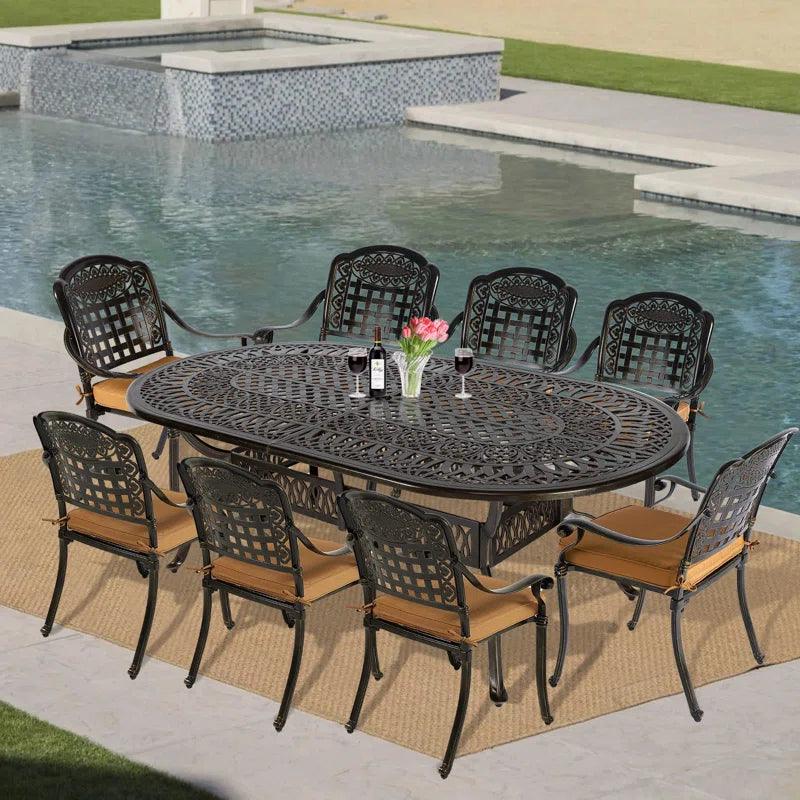 8 - Person Oval Outdoor Dining Set with Cushions - Ouch Cart 