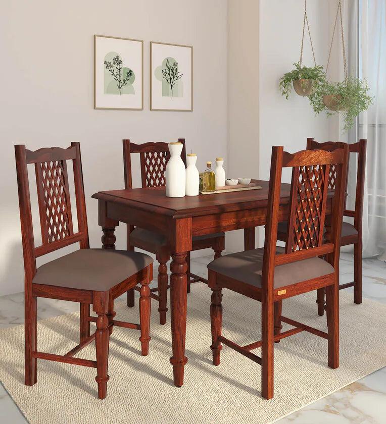 Sheesham Wood 4 Seater Dining Set In Scratch Resistant Honey Oak Finish - Ouch Cart 