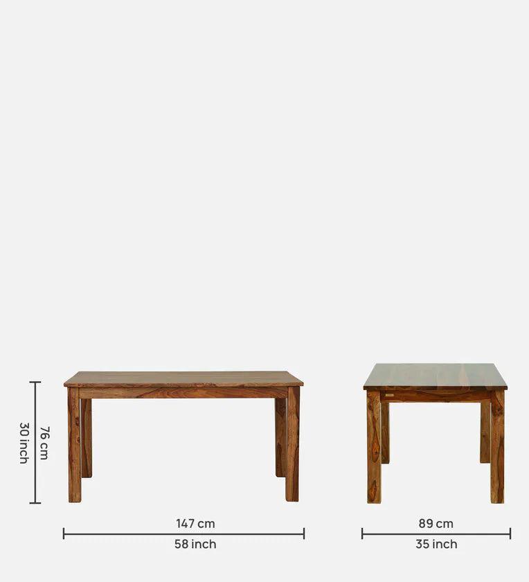 Sheesham Wood 6 Seater Dining Set In Rustic Teak Finish With Bench - Ouch Cart 