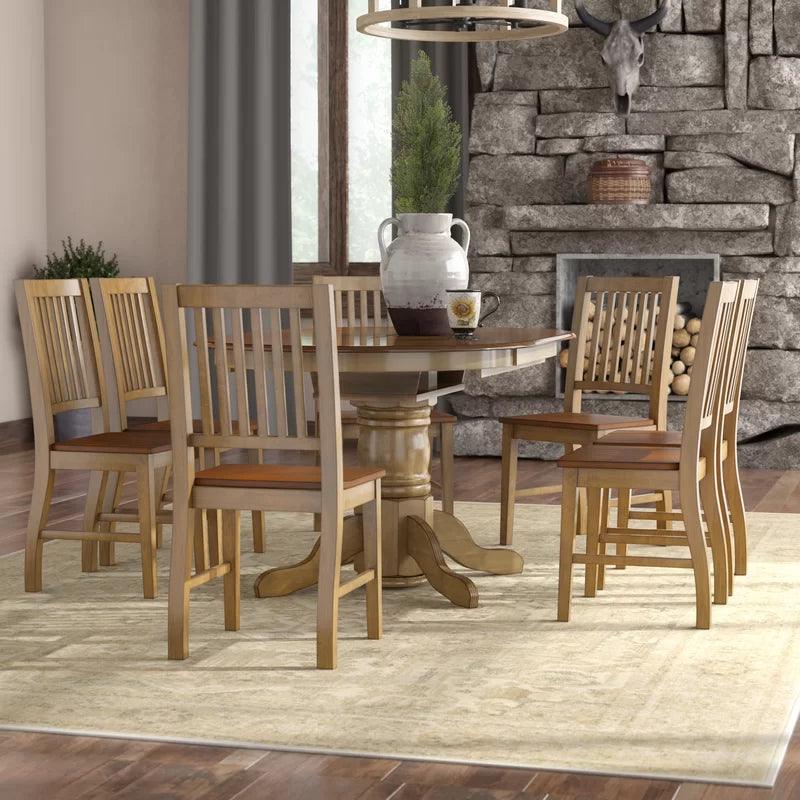 7 - Piece Extendable Solid Wood Top Pedestal Dining Set - Ouch Cart 