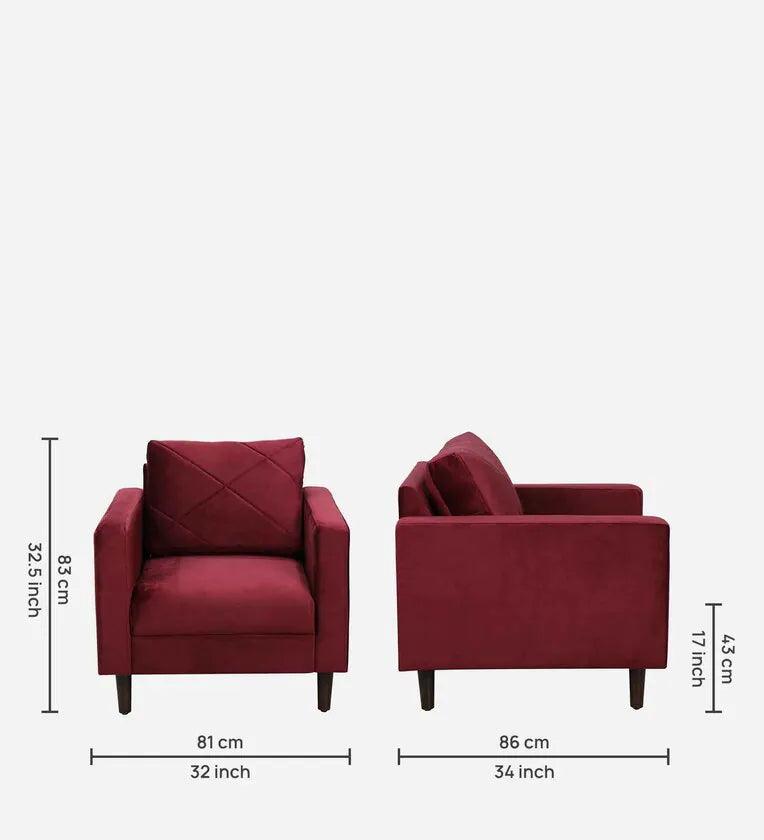 Velvet 1 Seater Sofa In Berry Red Colour - Ouch Cart 