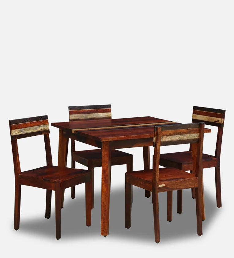 Sheesham Wood 4 Seater Dining Set In Scratch Resistant Honey Oak Finish - Ouch Cart 