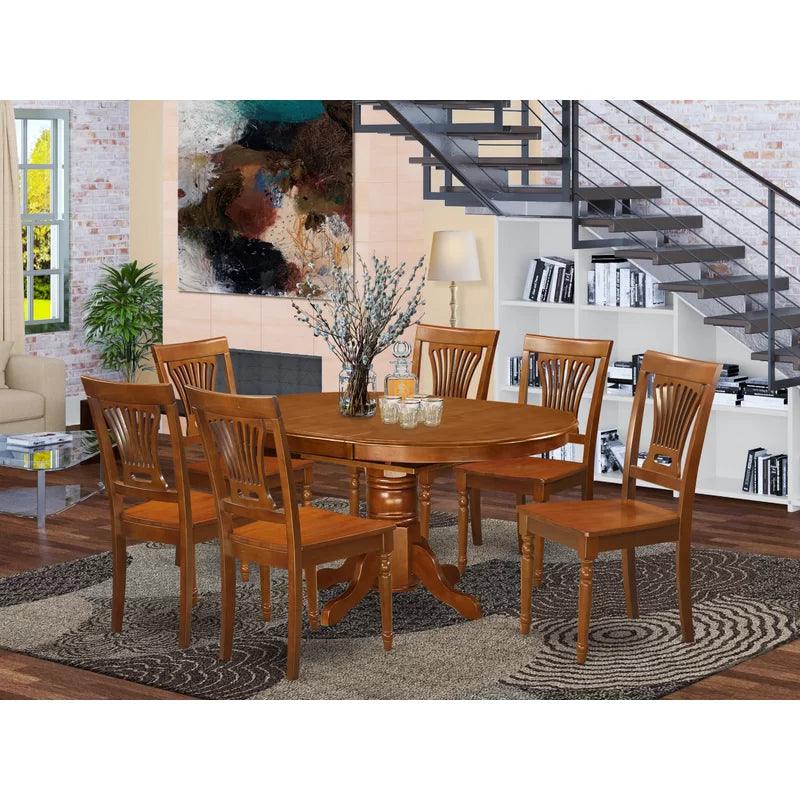 7 - Piece Extendable Solid Wood Pedestal Dining Set - Ouch Cart 