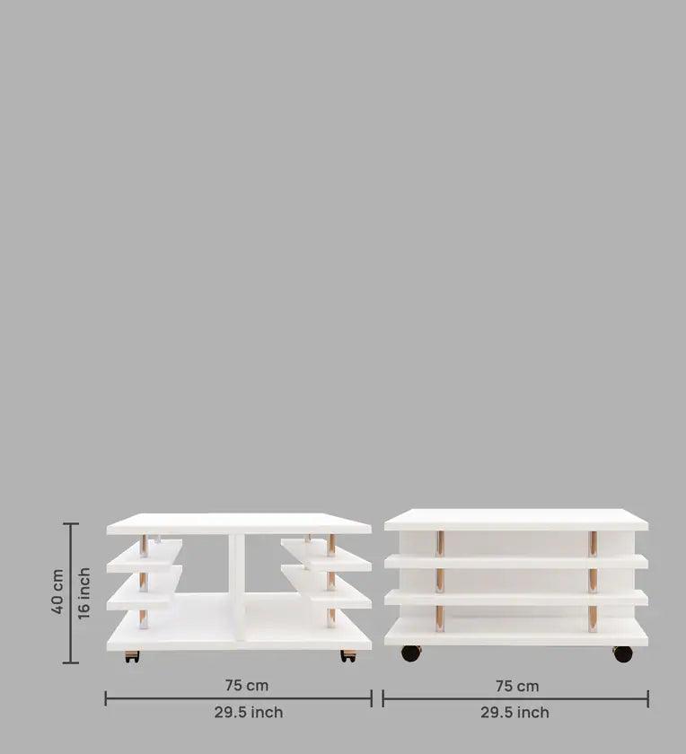 Movable Coffee Table in Frosty White Finish - Ouch Cart 