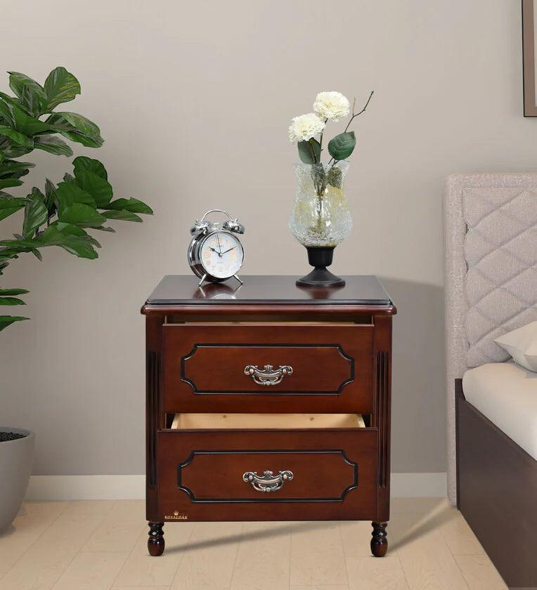 Solid Wood Bedside Table In Brown & Black Colour - Ouch Cart 