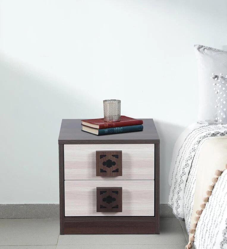 Bedside Table In Walnut Finish With Drawers - Ouch Cart 