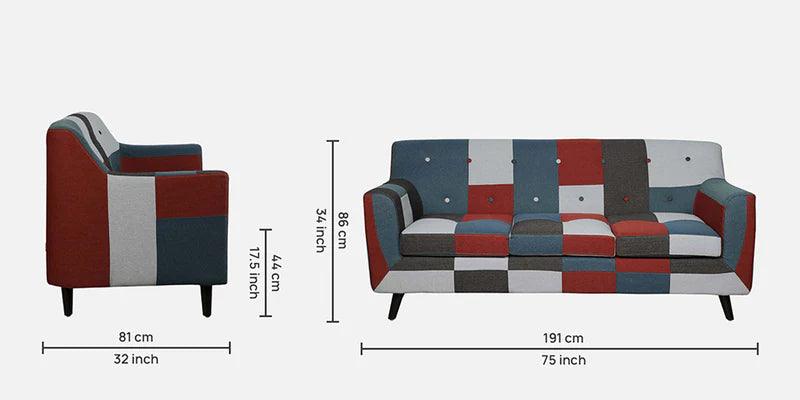 Fabric 3 Seater Sofa In Red Multicolour - Ouch Cart 