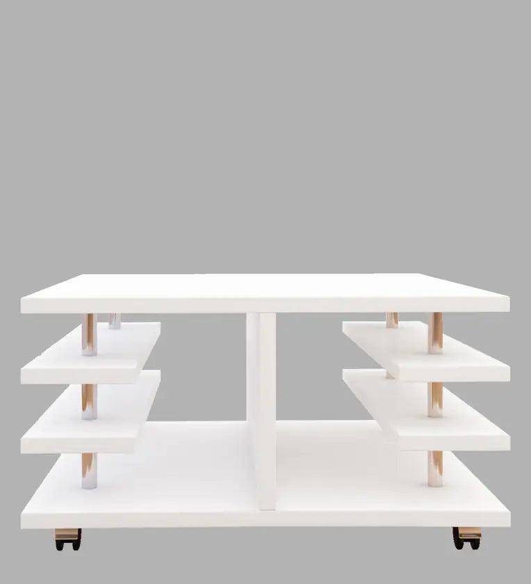 Movable Coffee Table in Frosty White Finish - Ouch Cart 