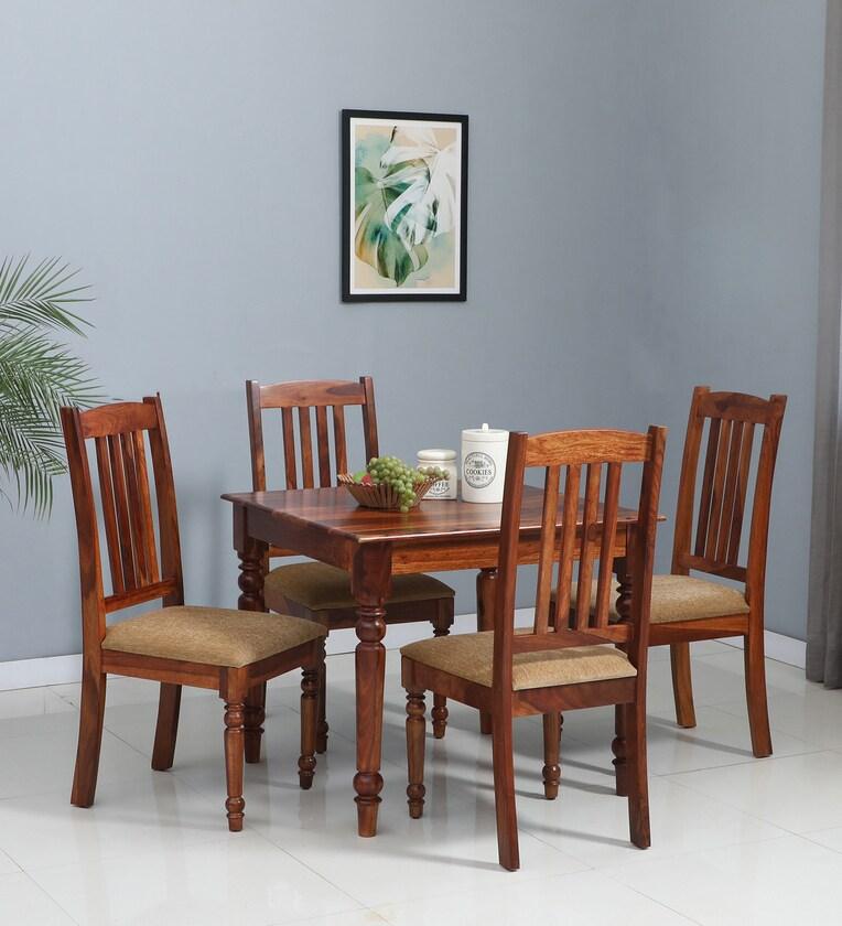 Sheesham Wood 4 Seater Dining Set in Scratch Resistant Honey Oak Finish - Ouch Cart 