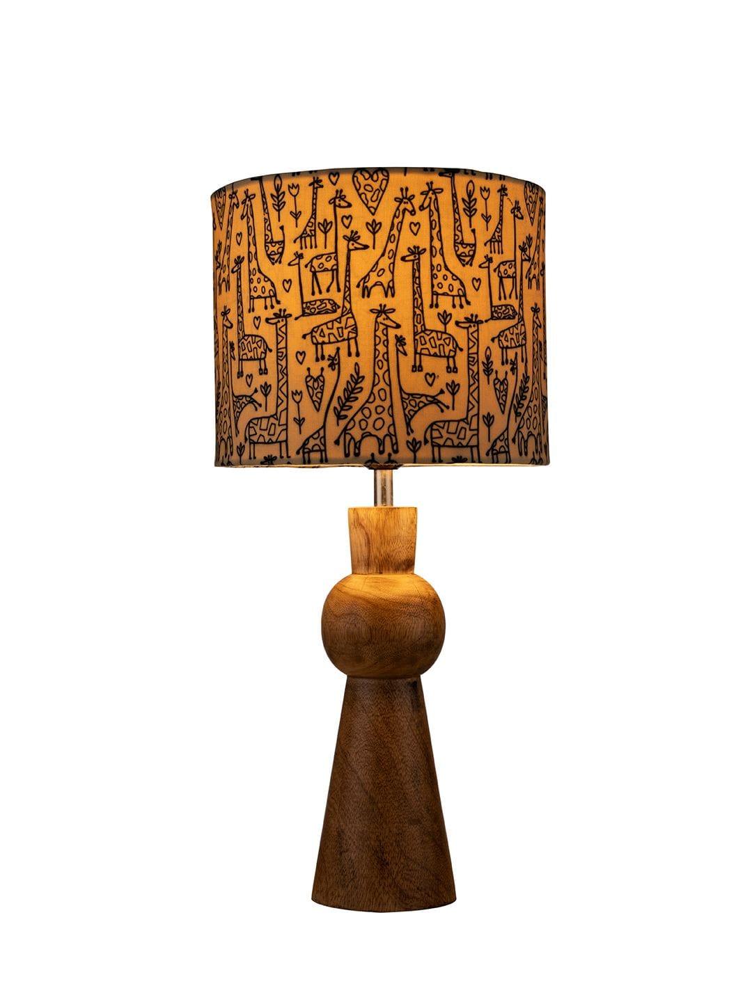 Wooden Skirt Lamp with Multicolor Animal Print Shade - Ouch Cart 