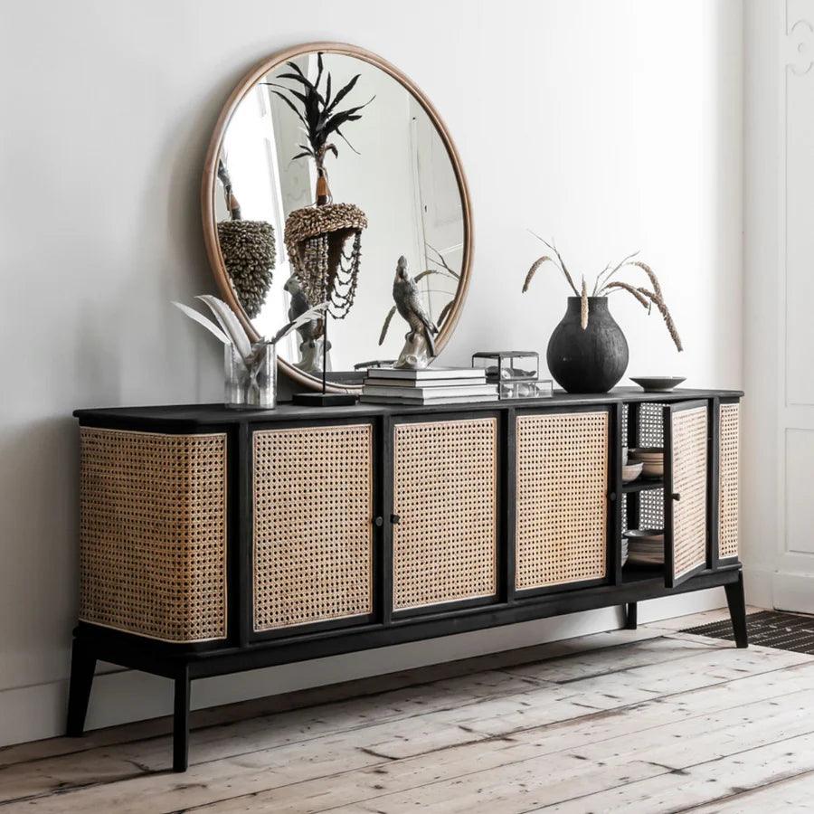 MANGO WOOD & RATTAN SIDEBOARD BLACK