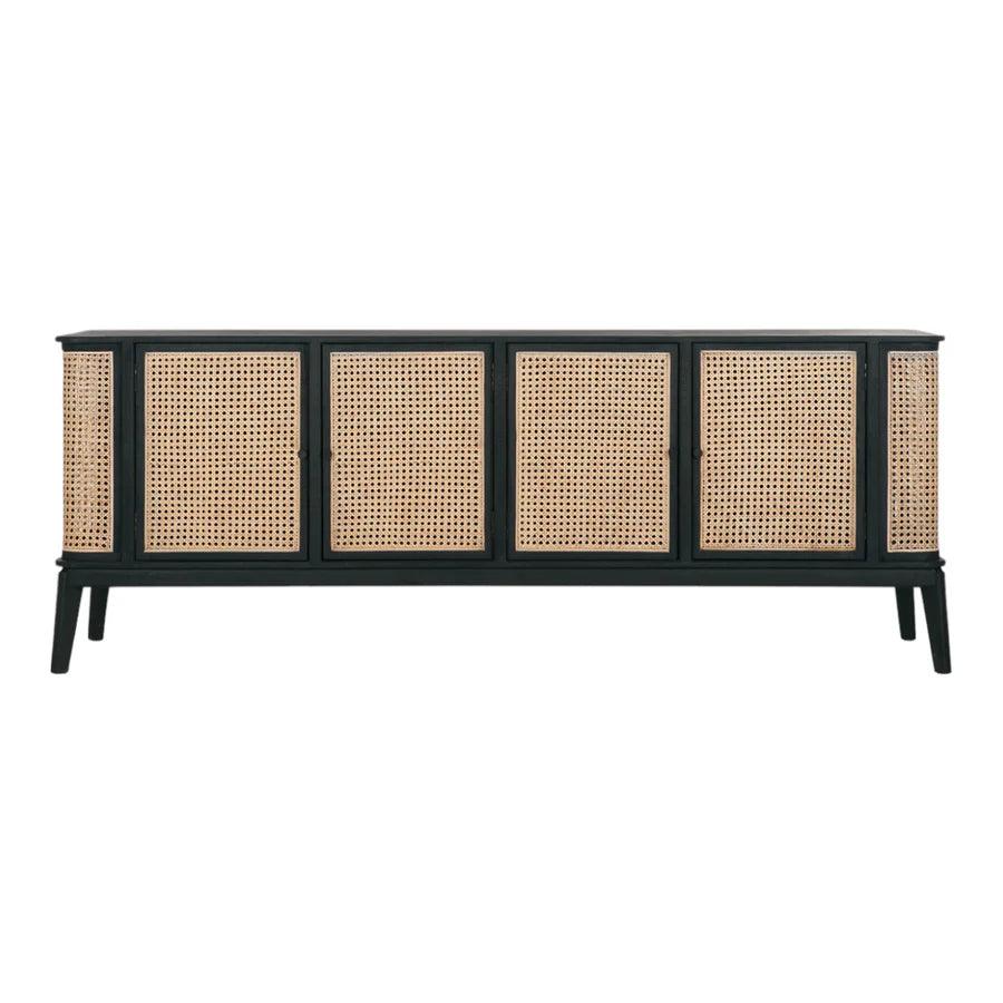 MANGO WOOD & RATTAN SIDEBOARD BLACK - Ouch Cart 