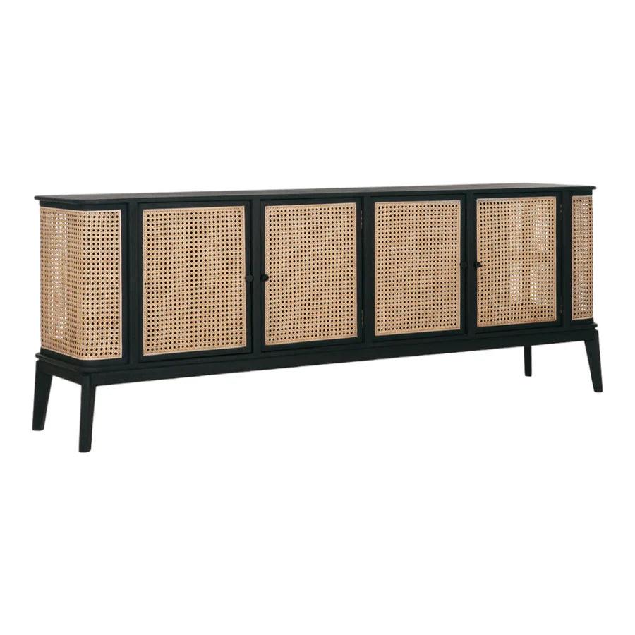 MANGO WOOD & RATTAN SIDEBOARD BLACK - Ouch Cart 