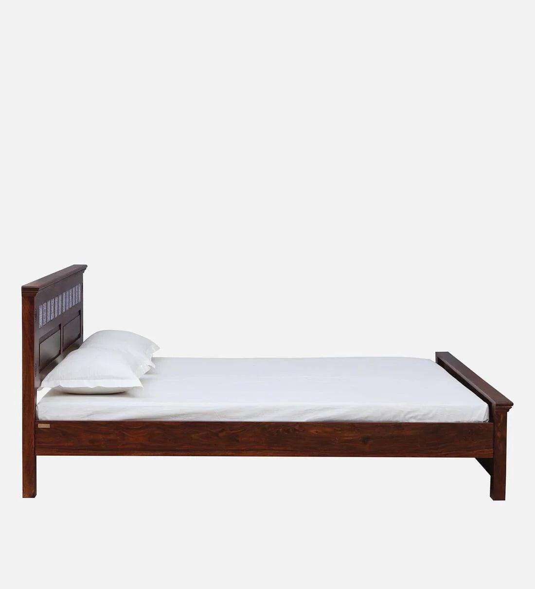 Sheesham Wood King Size Bed In Scratch Resistant Honey Oak Finish with Tiles on Footrest - Ouch Cart 