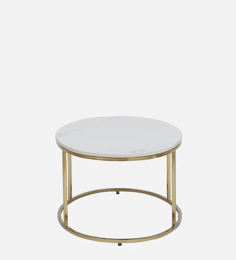 Metal Coffee Table In White Colour With Marble Top - Ouch Cart 