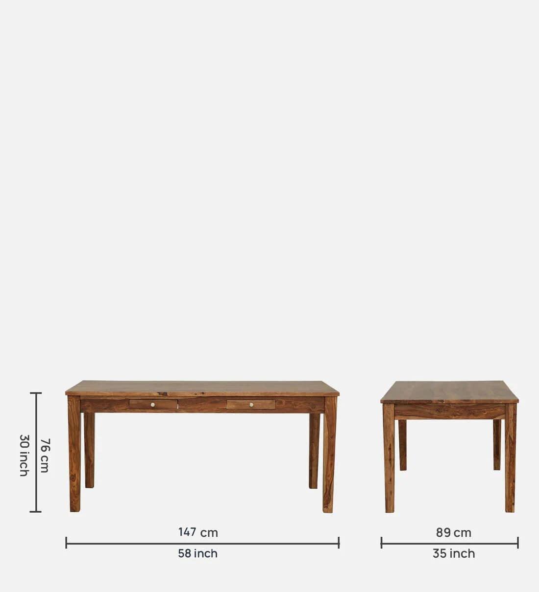 Kentan Sheesham Wood 6 Seater Dining Set In Rustic Teak With Bench, - Ouch Cart 