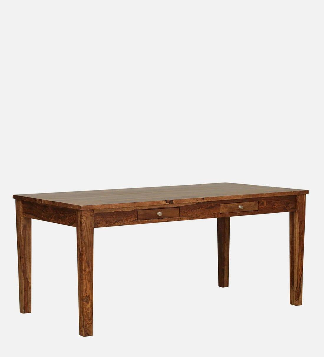 Kentan Sheesham Wood 6 Seater Dining Set In Rustic Teak With Bench, - Ouch Cart 