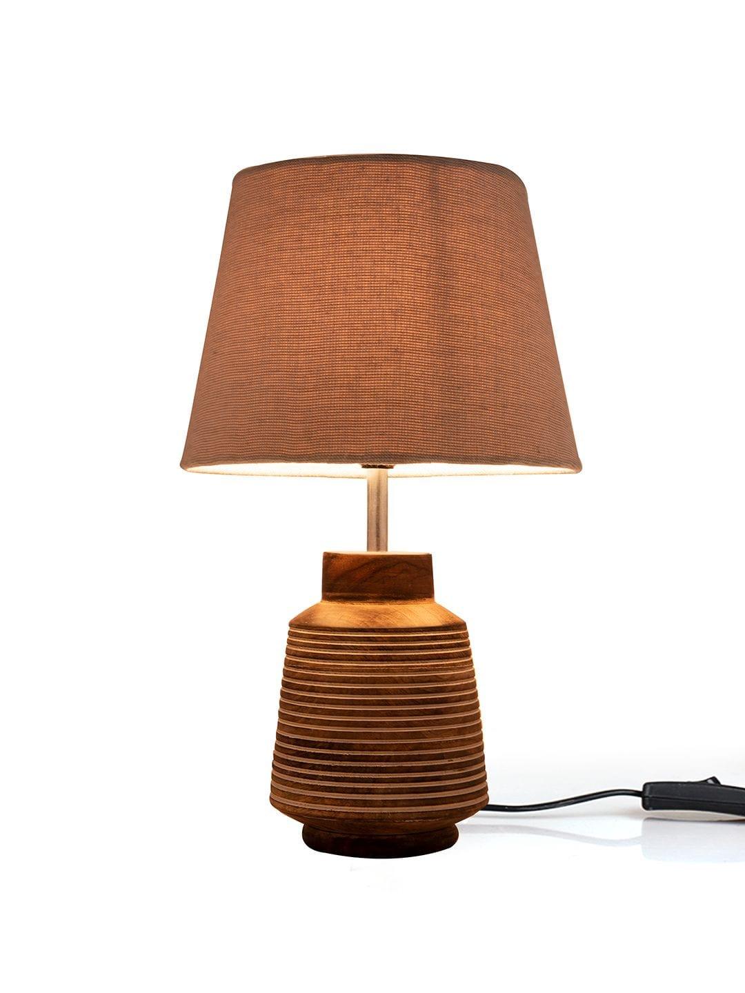 Rustic Ridged Wooden Lamp with Samre Grey Shade - Ouch Cart 
