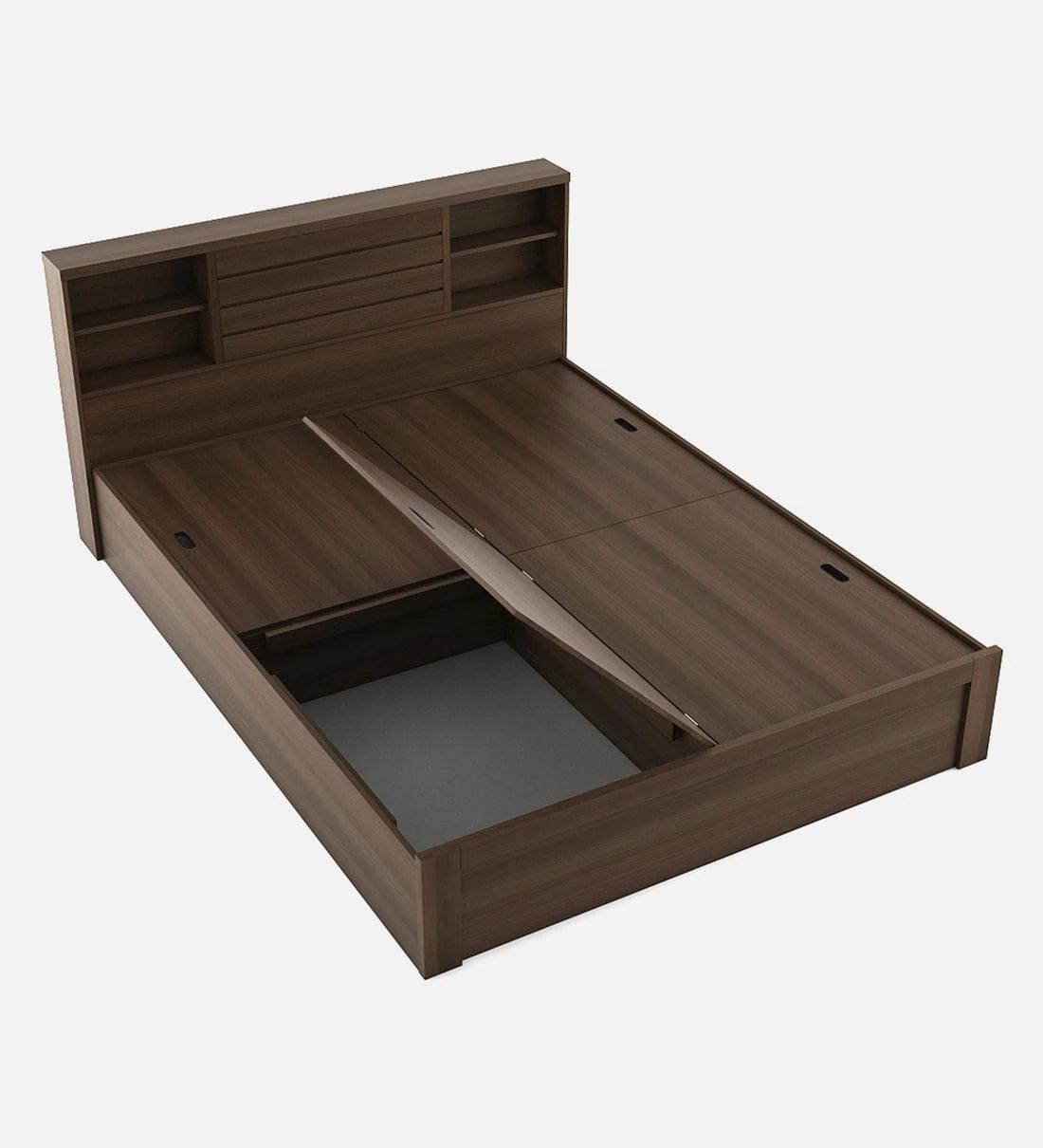 King Size Bed in Brown Finish with Box Storage - Ouch Cart 