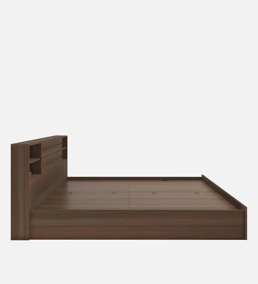 King Size Bed in Brown Finish with Box Storage - Ouch Cart 