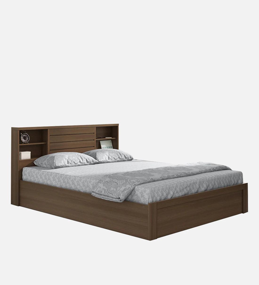 King Size Bed in Brown Finish with Box Storage - Ouch Cart 