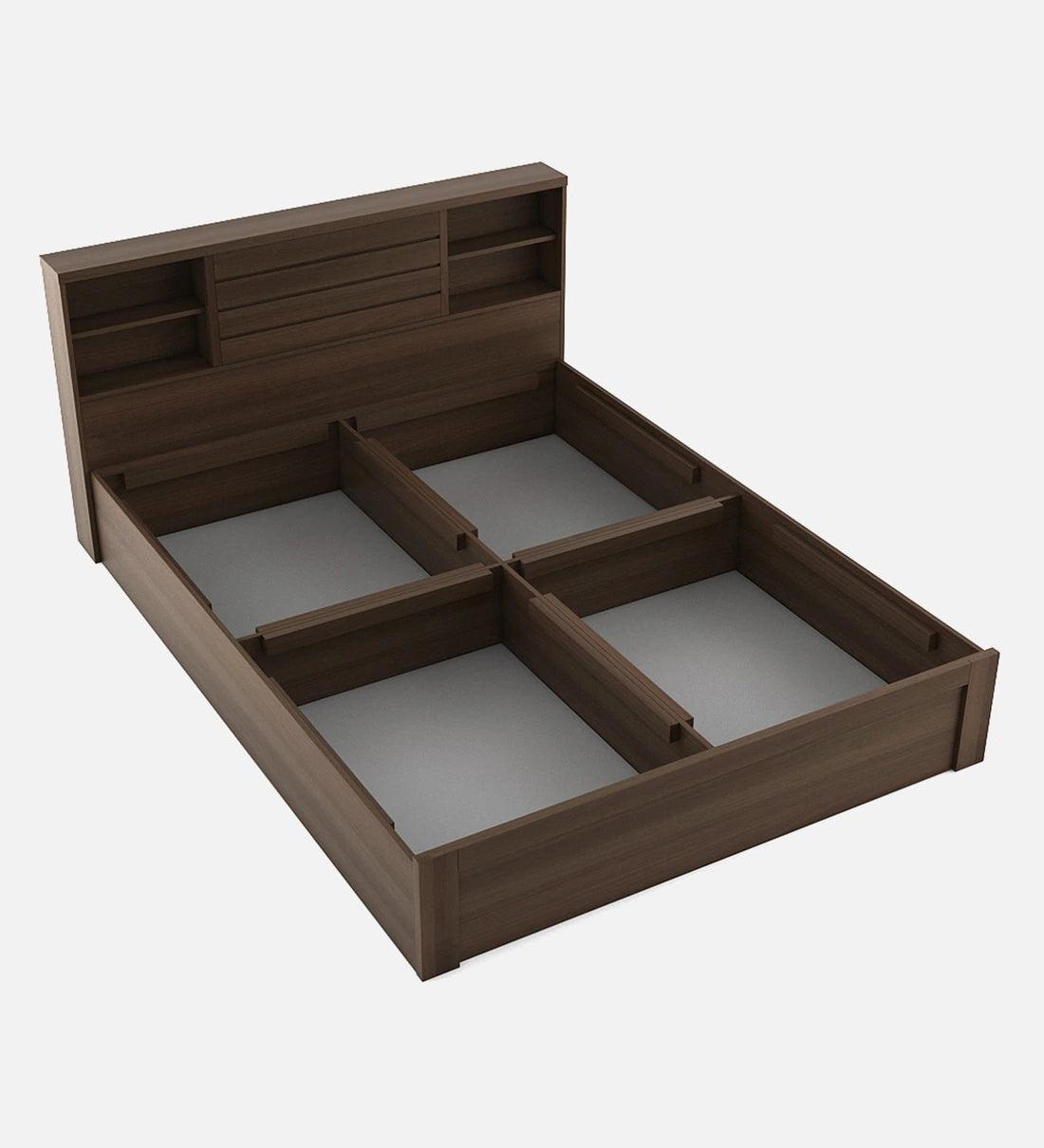 King Size Bed in Brown Finish with Box Storage - Ouch Cart 