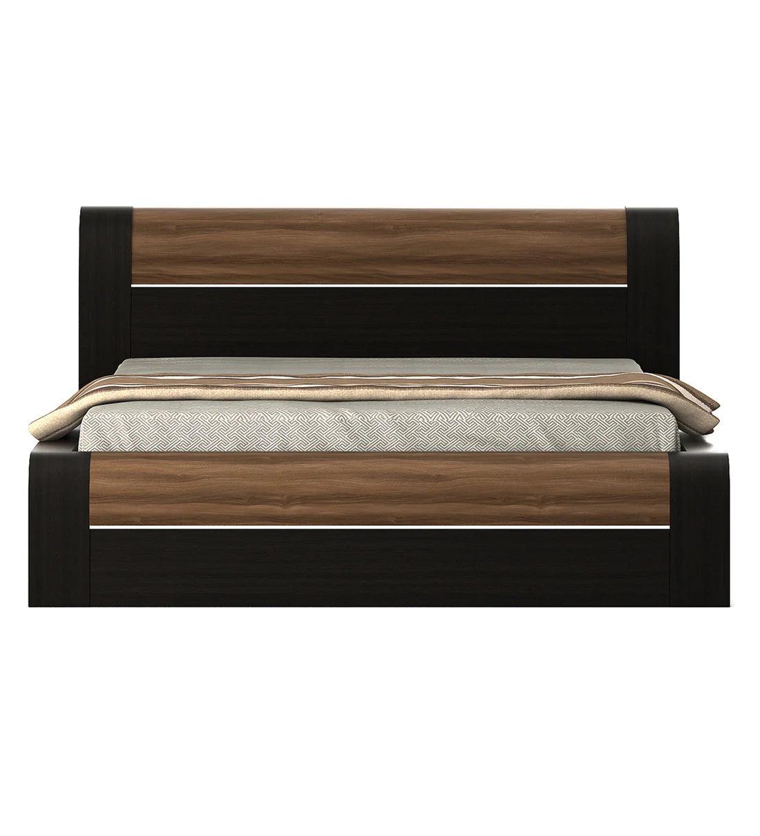 King Size Bed in Natural Wenge Woodpore Finish with Hydraulic Storage - Ouch Cart 