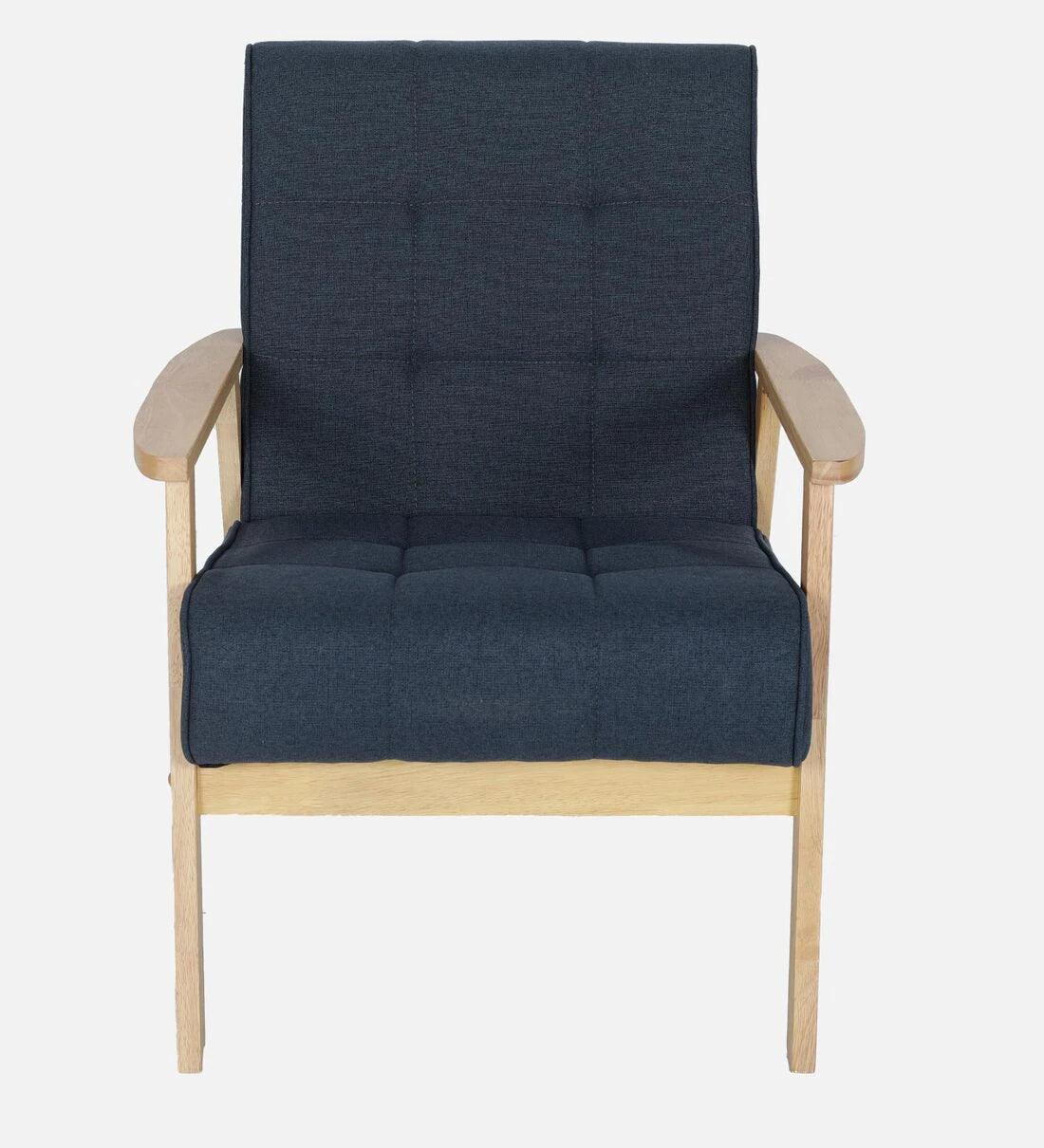 Solid Wood 1 Seater Sofa in Natural & Navy Finish - Ouch Cart 