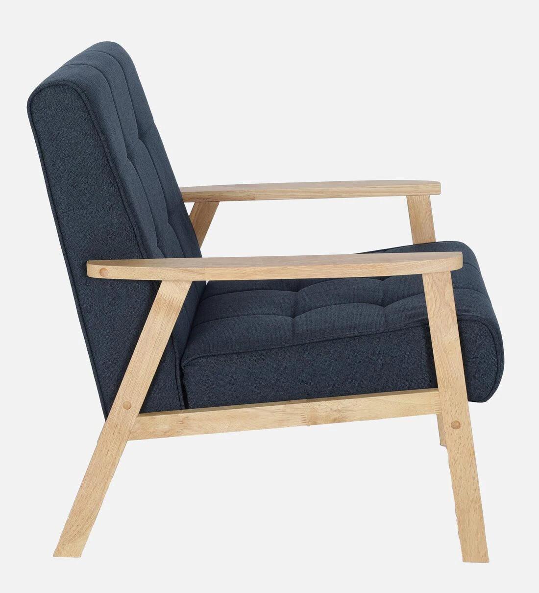 Solid Wood 1 Seater Sofa in Natural & Navy Finish - Ouch Cart 