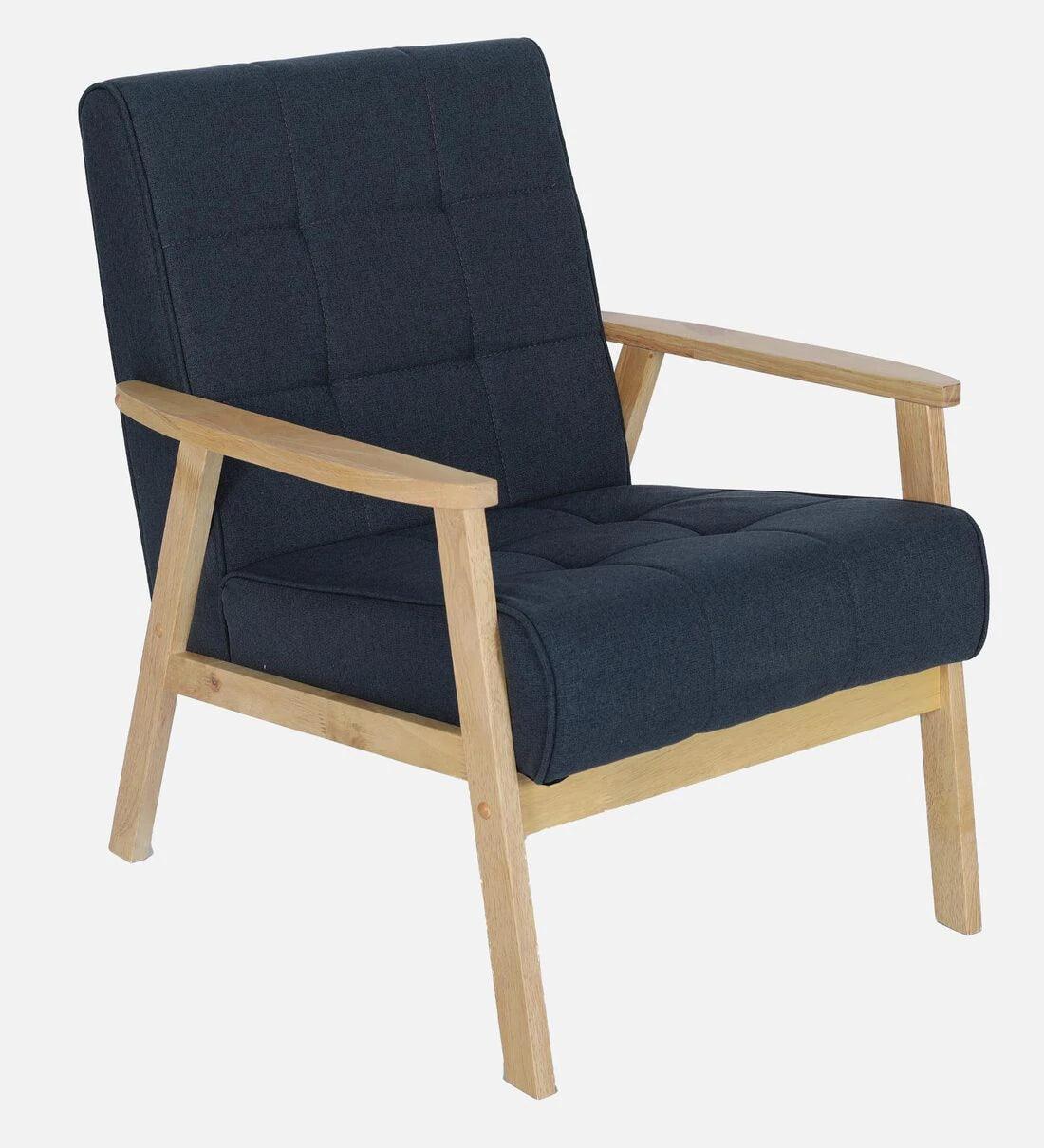 Solid Wood 1 Seater Sofa in Natural & Navy Finish - Ouch Cart 