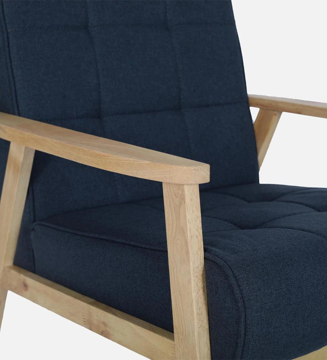 Solid Wood 1 Seater Sofa in Natural & Navy Finish - Ouch Cart 