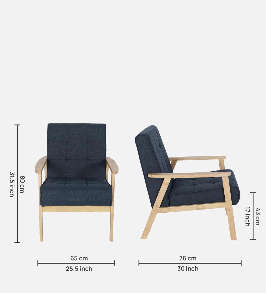 Solid Wood 1 Seater Sofa in Natural & Navy Finish - Ouch Cart 