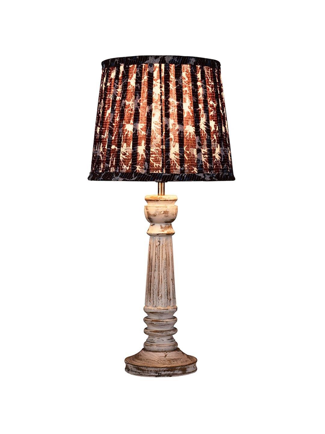 Wooden Pillar White lamp with pleeted Colorful Soft Shade - Ouch Cart 