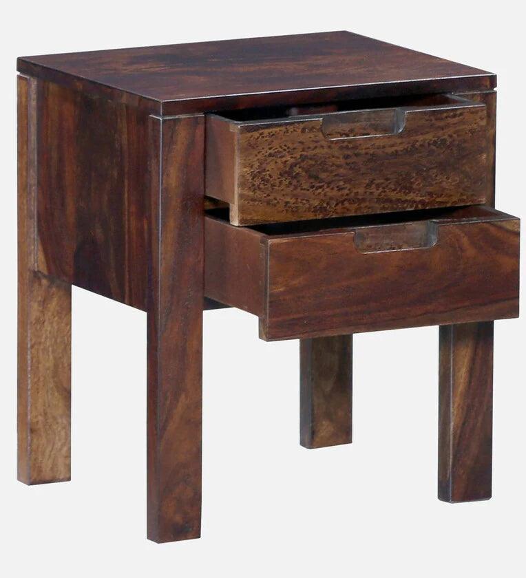 Sheesham Wood Bedside Table in Scratch Resistant Provincial Teak Finish With Drawers - Ouch Cart 