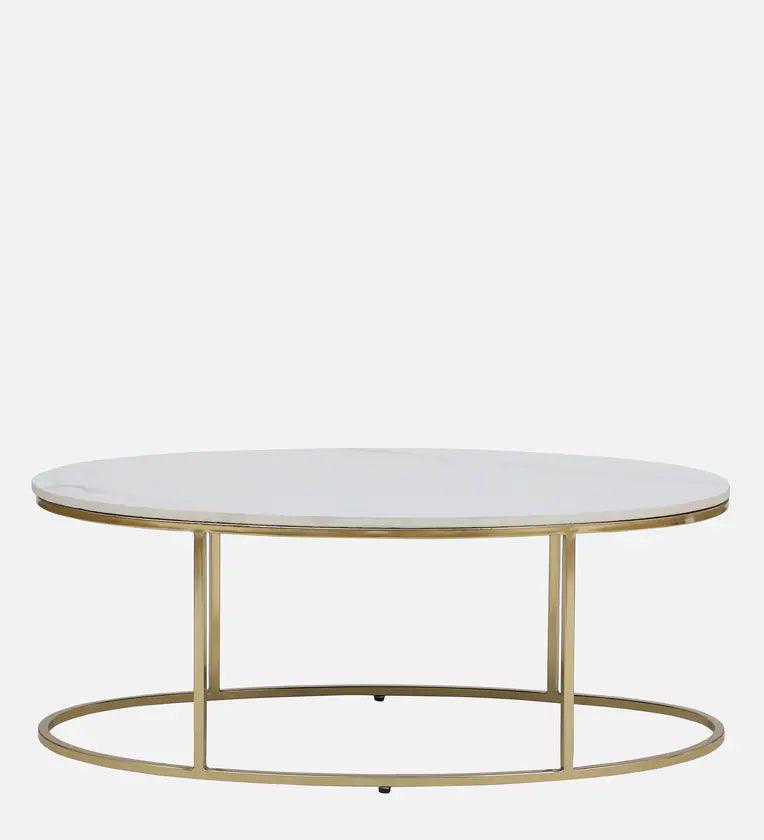 Metal Coffee Table In White Colour With Marble Top - Ouch Cart 