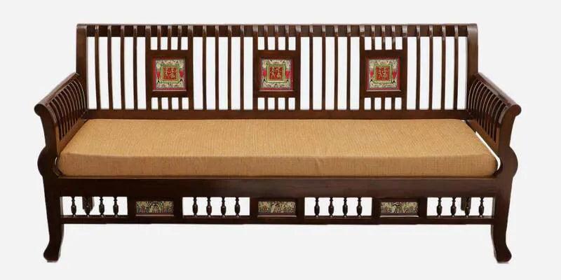 Solid Wood 3 Seater Sofa in Walnut Colour - Ouch Cart 