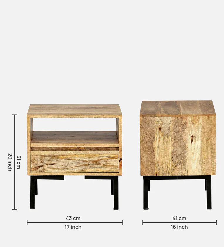 Solid Wood Bedside Table In Scratch Resistant Natural Finish With Drawer - Ouch Cart 