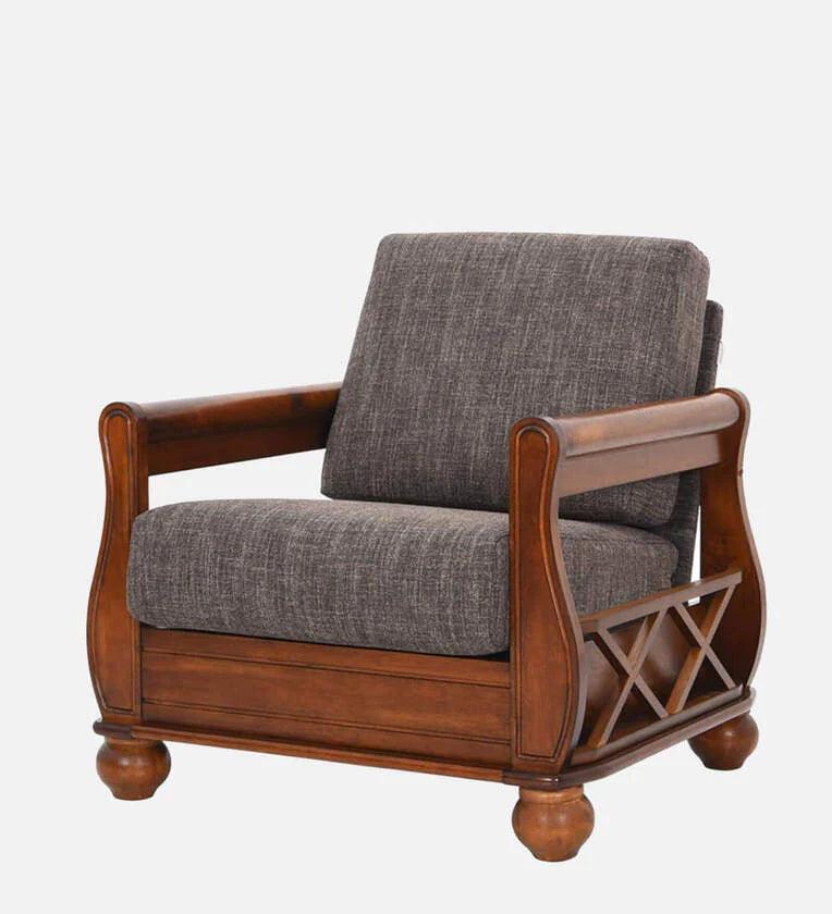 Solid Wood 1 Seater Sofa in Brown Colour - Ouch Cart 