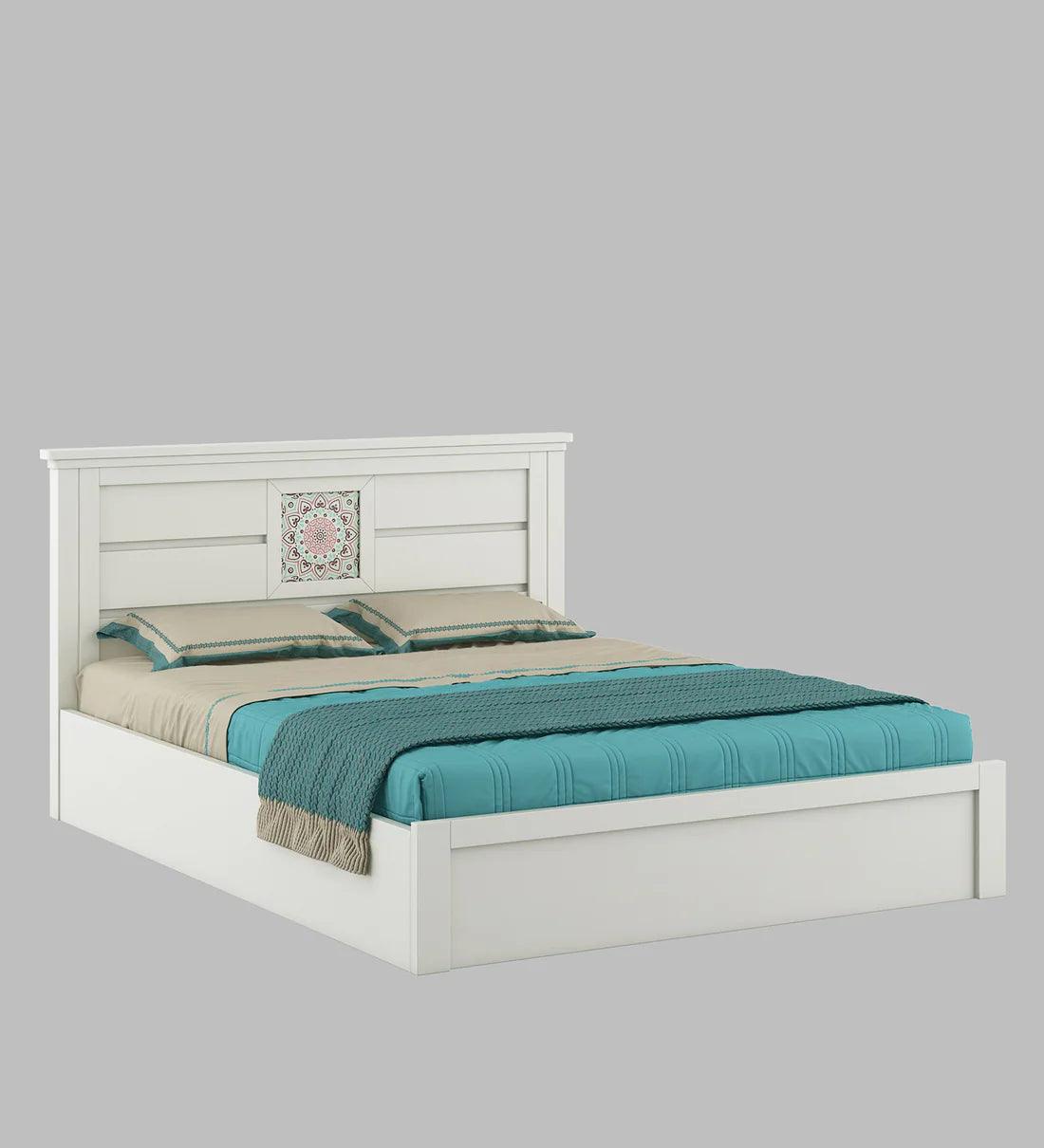 Bryan King Size Bed in Kingston White Finish with Box Storage - Ouch Cart 