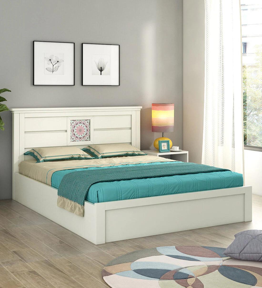 Bryan King Size Bed in Kingston White Finish with Box Storage - Ouch Cart 