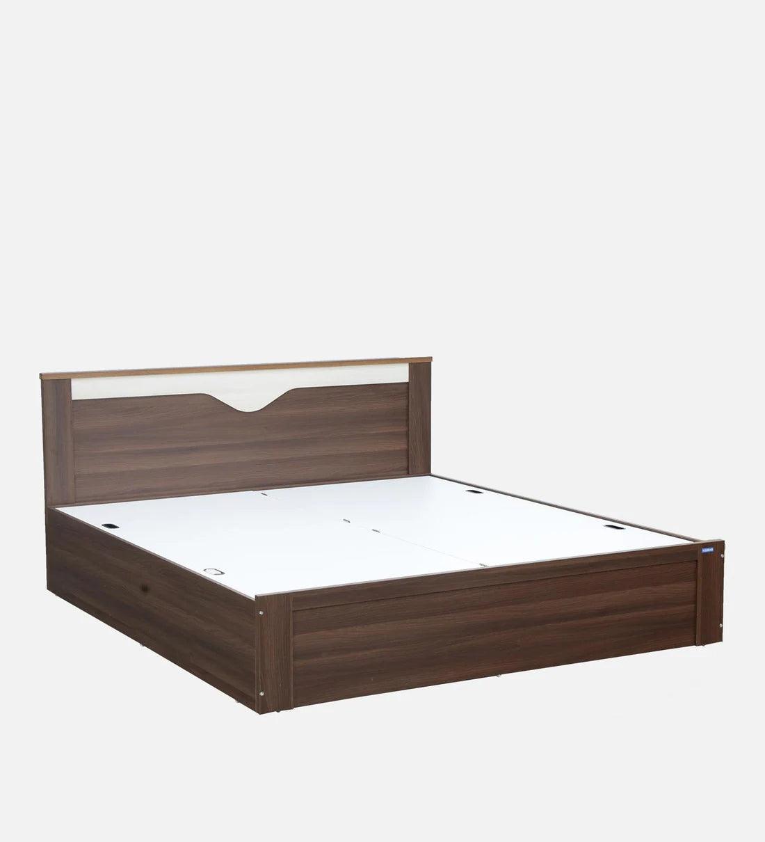 Crescent King Size Bed in Dark Acacia Finish with Box Storage - Ouch Cart 