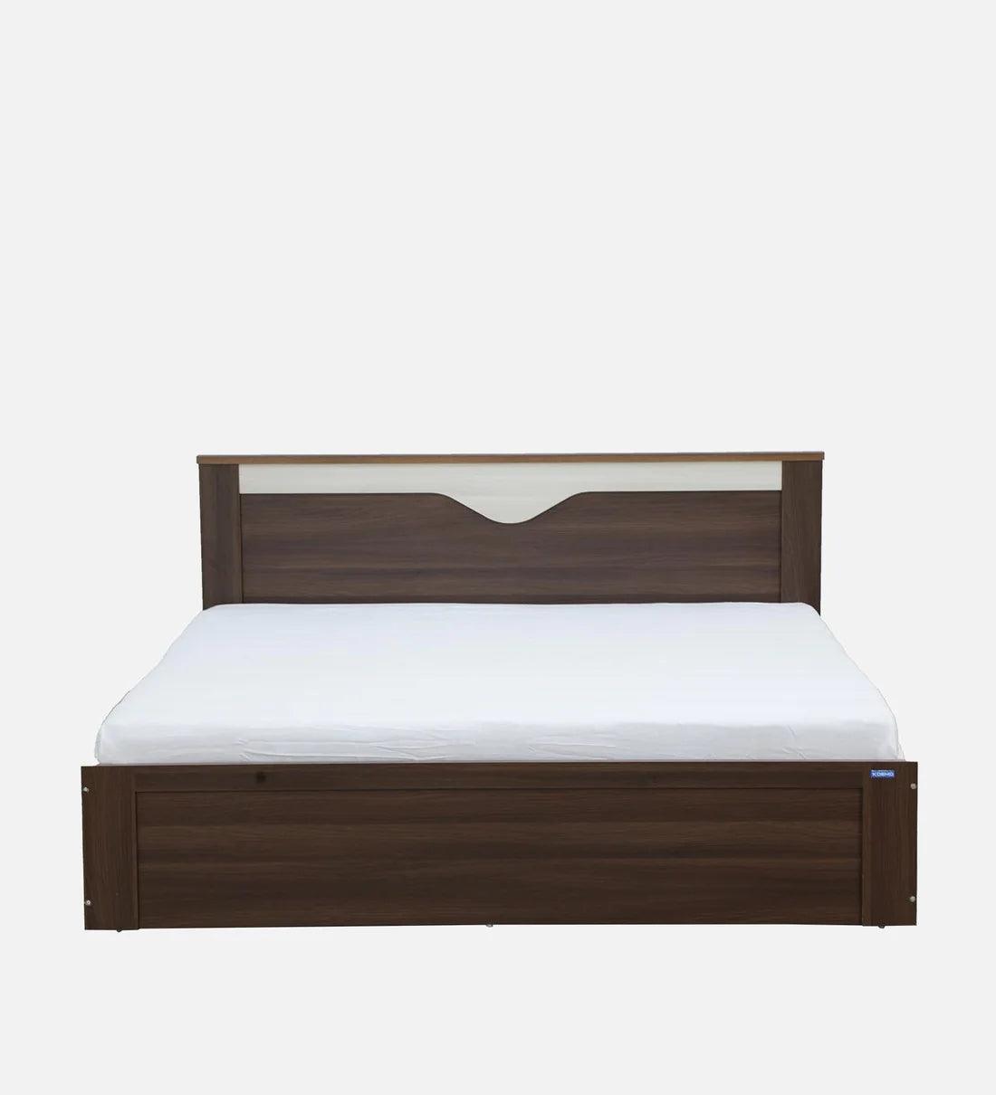 Crescent King Size Bed in Dark Acacia Finish with Box Storage - Ouch Cart 